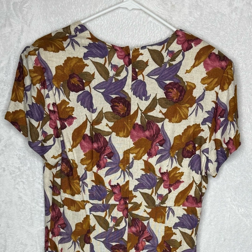 Vintage Deadstock Linen Blend Floral Midi Dress Grandma Cottage Forest Fairy - Picture 10 of 12